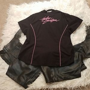 Breast Cancer awareness Harley zippered blouse